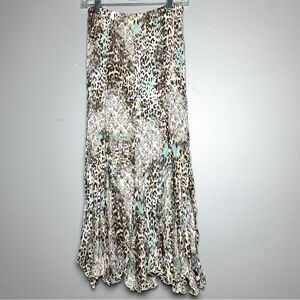 Vintage Animal Print Paisley Crinkled Accordion-Pleated Maxi Skirt